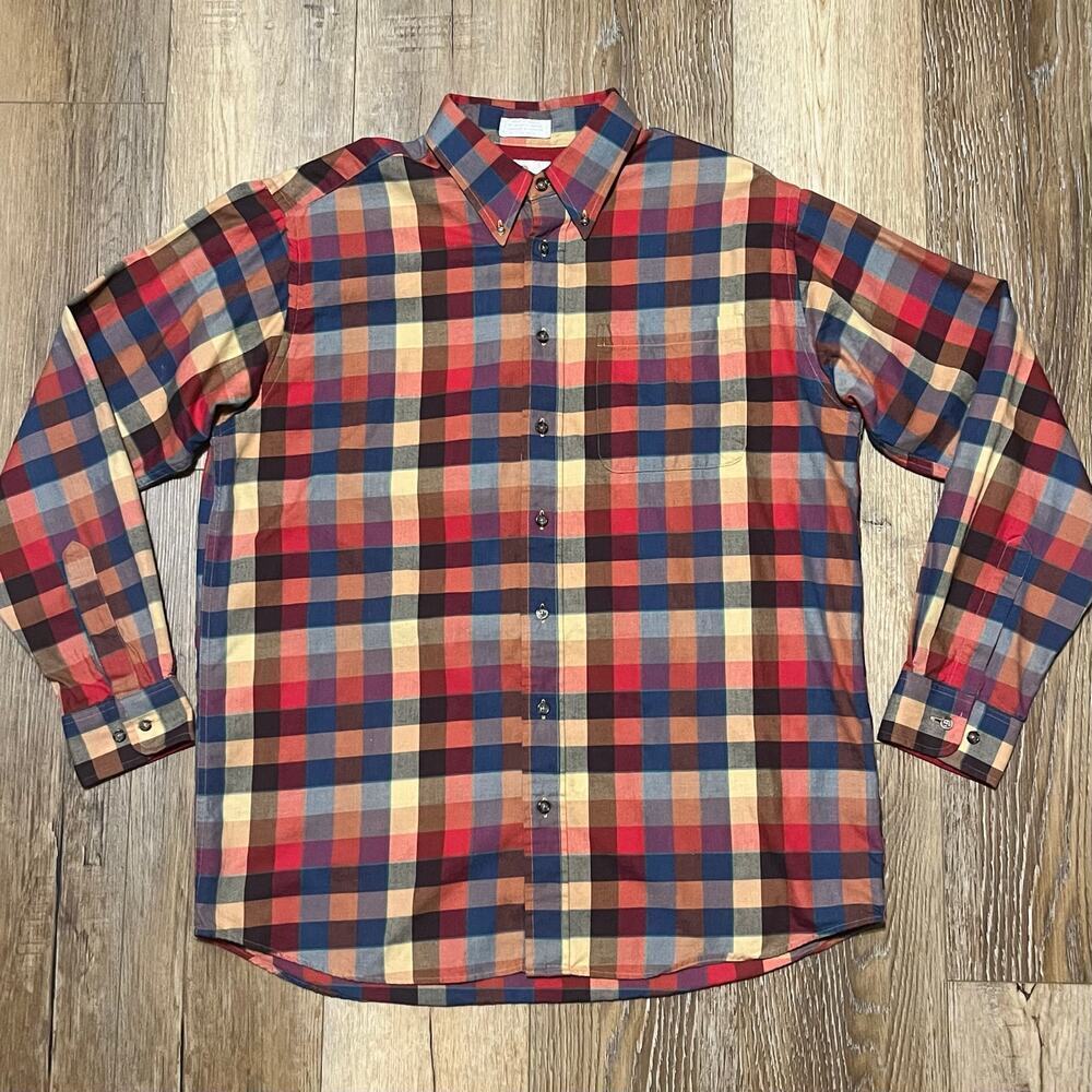 Viyella Wool Blend Plaid Colorful Flannel Long Sleeve Soft Twill Sz Lg Outdoors